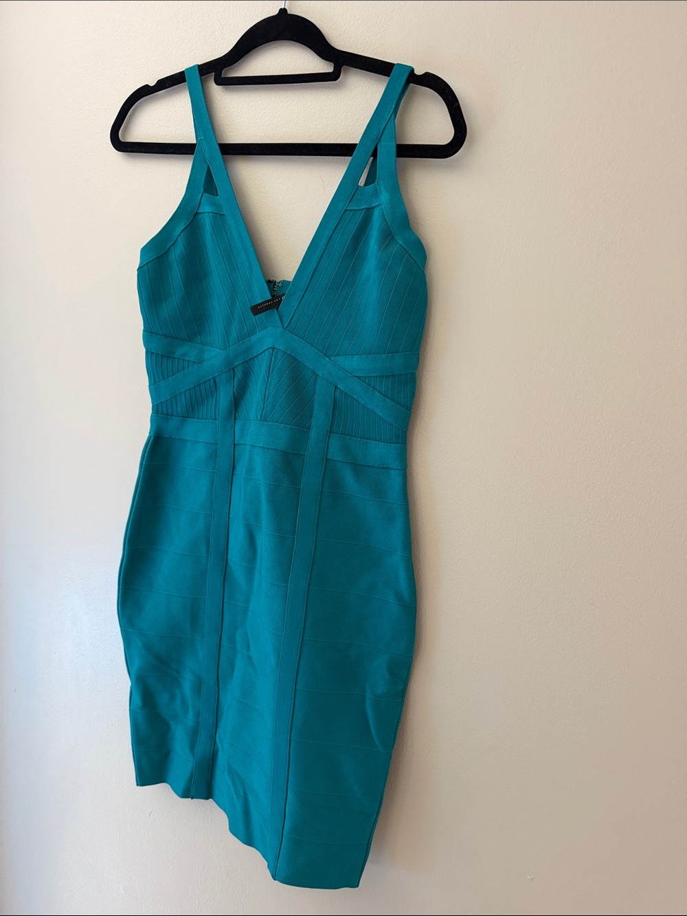 Guess Teal V-Neck Bandage Mini Dress